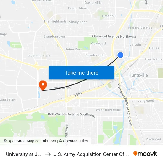 University at Jet Pep to U.S. Army Acquisition Center Of Excellence map