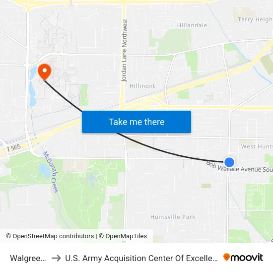 Walgreens to U.S. Army Acquisition Center Of Excellence map
