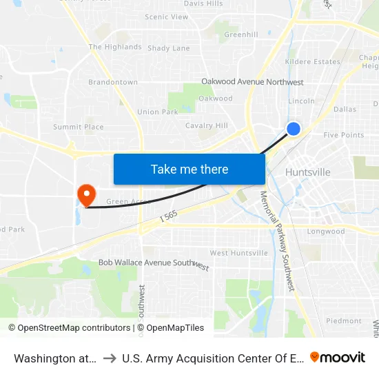 Washington at Pratt to U.S. Army Acquisition Center Of Excellence map