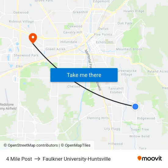 4 Mile Post to Faulkner University-Huntsville map
