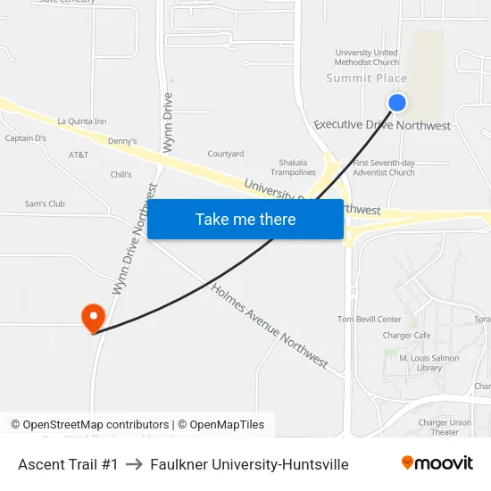 Ascent Trail #1 to Faulkner University-Huntsville map