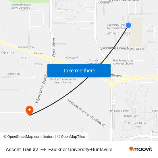Ascent Trail #2 to Faulkner University-Huntsville map