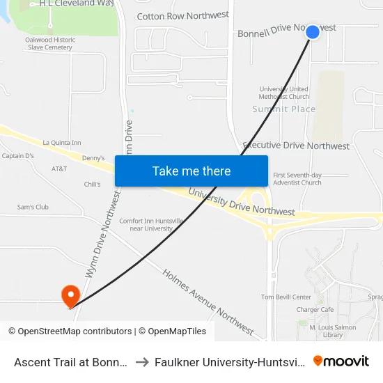 Ascent Trail at Bonnell to Faulkner University-Huntsville map