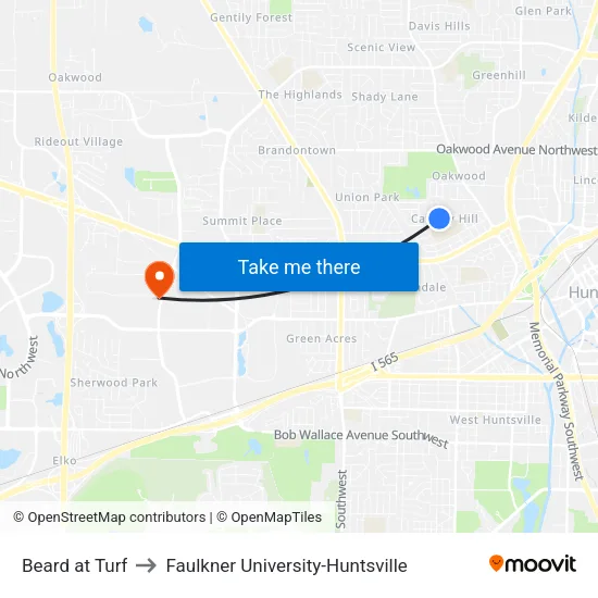Beard at Turf to Faulkner University-Huntsville map