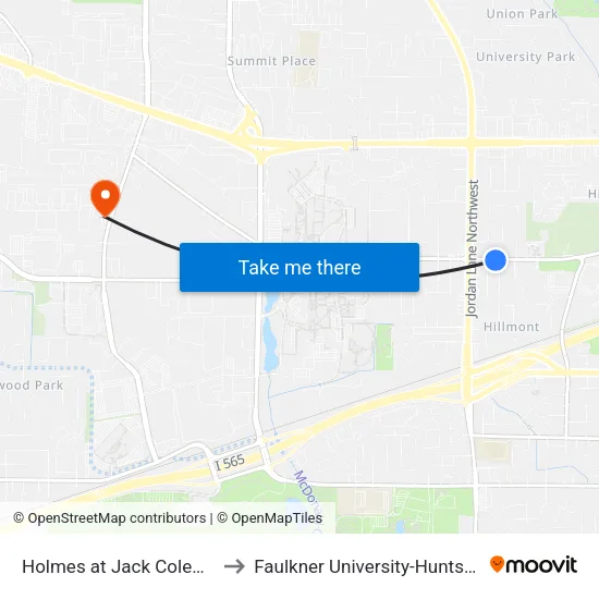 Holmes at Jack Coleman to Faulkner University-Huntsville map