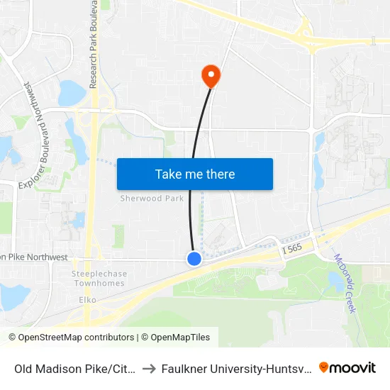 Old Madison Pike/Citgo to Faulkner University-Huntsville map