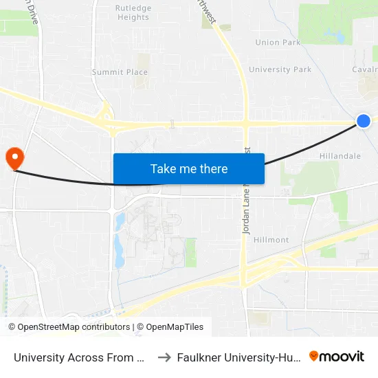 University Across From Meadow to Faulkner University-Huntsville map