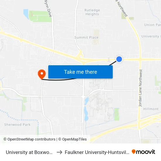 University at Boxwood to Faulkner University-Huntsville map