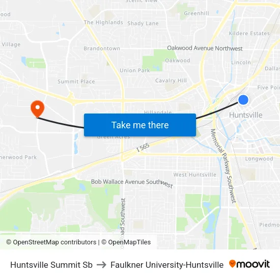 Huntsville Summit Sb to Faulkner University-Huntsville map