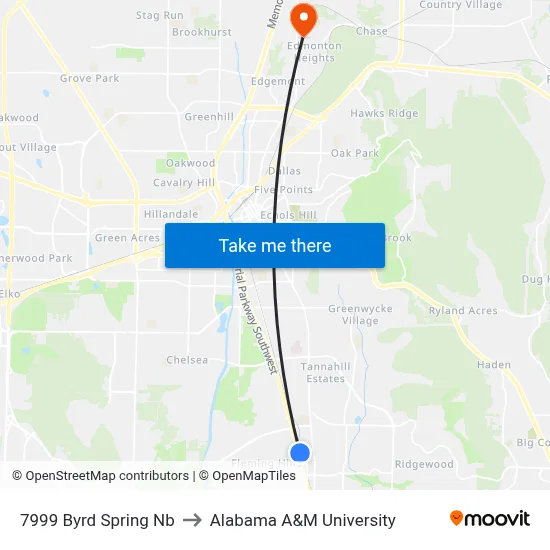 7999 Byrd Spring Nb to Alabama A&M University map