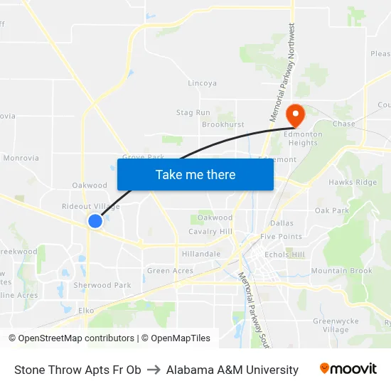 Stone Throw Apts Fr Ob to Alabama A&M University map