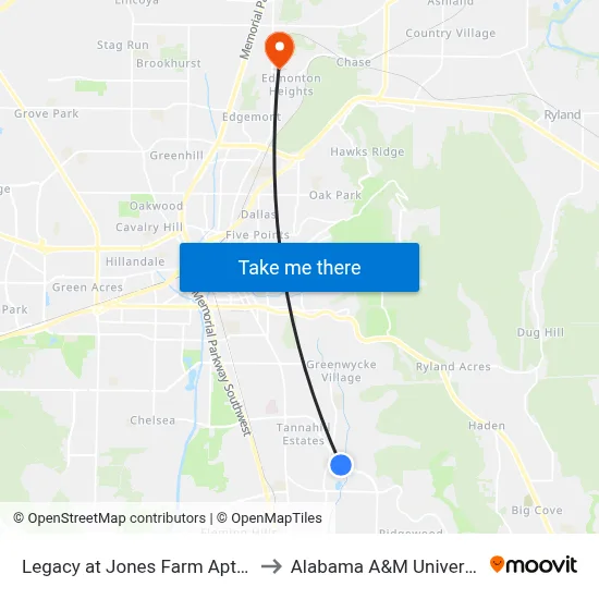 Legacy at Jones Farm Apts Fr to Alabama A&M University map