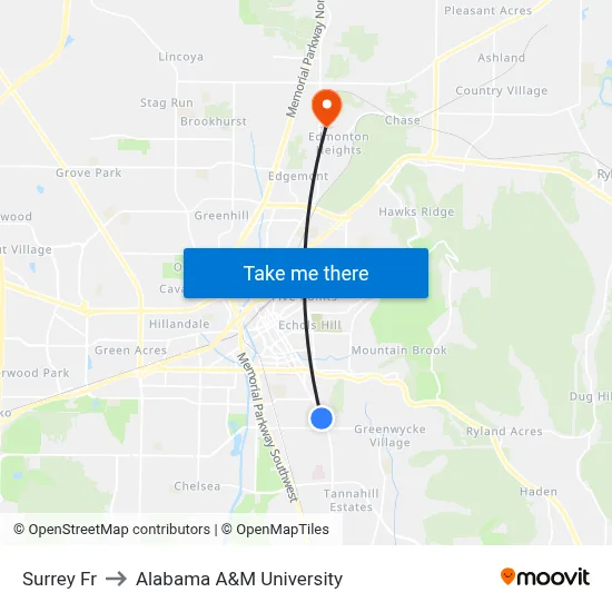 Surrey Fr to Alabama A&M University map