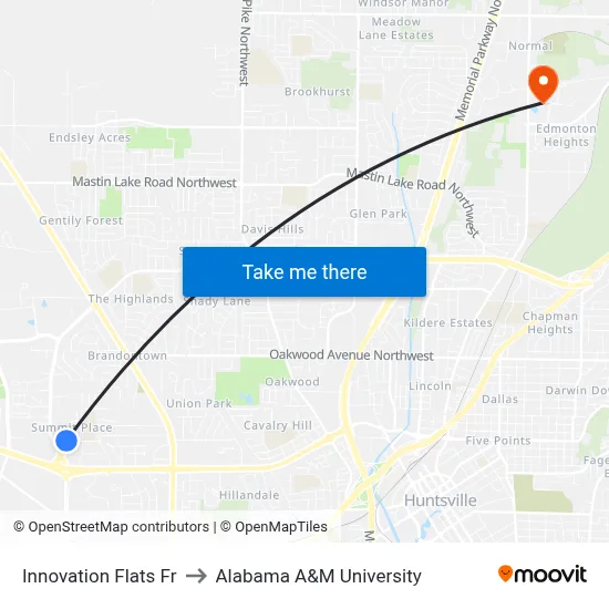 Innovation Flats Fr to Alabama A&M University map