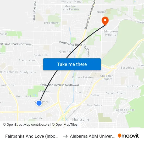 Fairbanks And Love (Inbound) to Alabama A&M University map