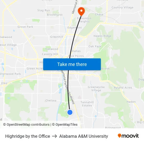 Highridge by the Office to Alabama A&M University map
