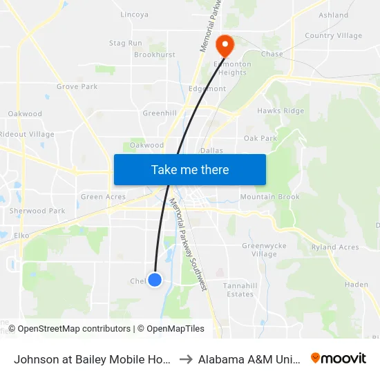 Johnson at Bailey Mobile Home Park to Alabama A&M University map