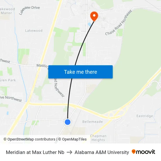 Meridian at Max Luther Nb to Alabama A&M University map