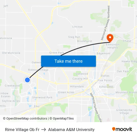 Rime Village Ob Fr to Alabama A&M University map