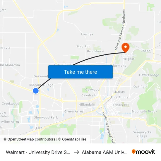 Walmart - University Drive Stop #1 to Alabama A&M University map
