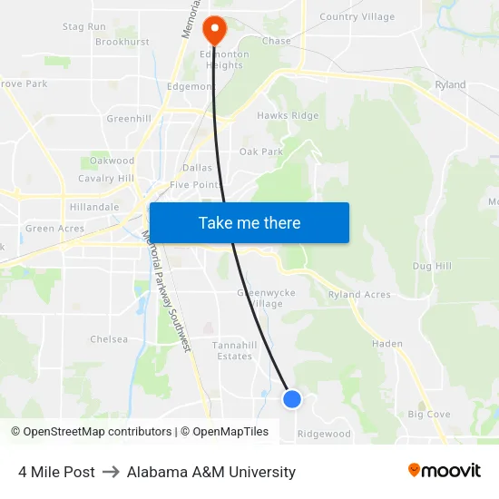 4 Mile Post to Alabama A&M University map