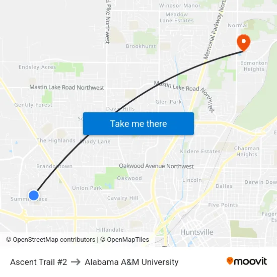 Ascent Trail #2 to Alabama A&M University map