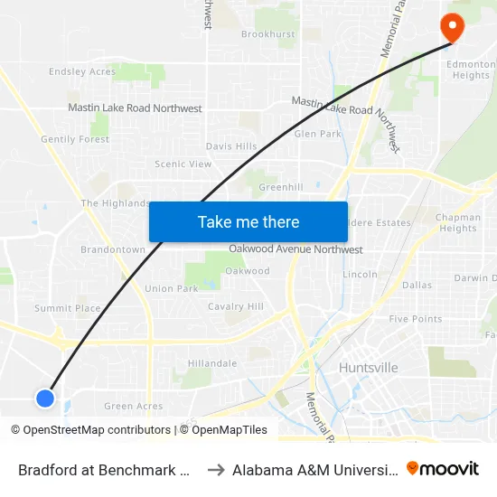 Bradford at Benchmark Wb to Alabama A&M University map