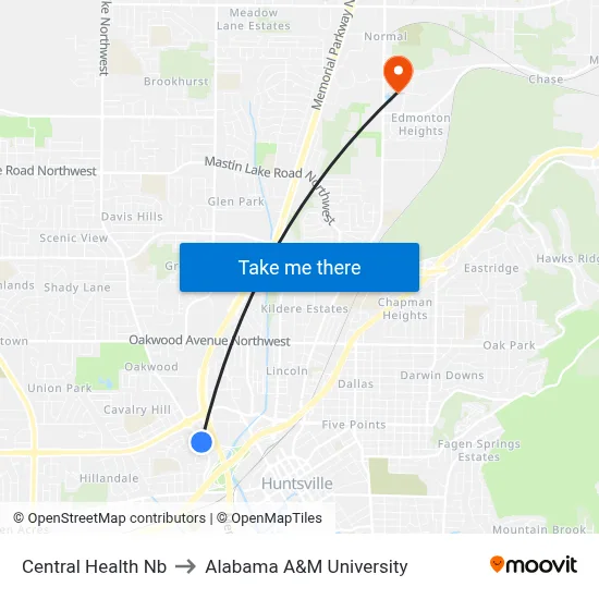 Central Health Nb to Alabama A&M University map