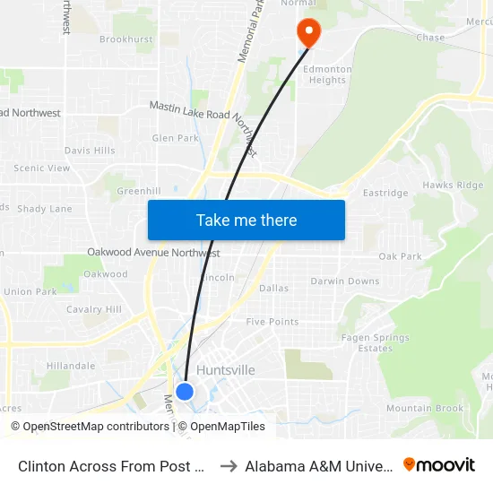 Clinton Across From Post Office to Alabama A&M University map