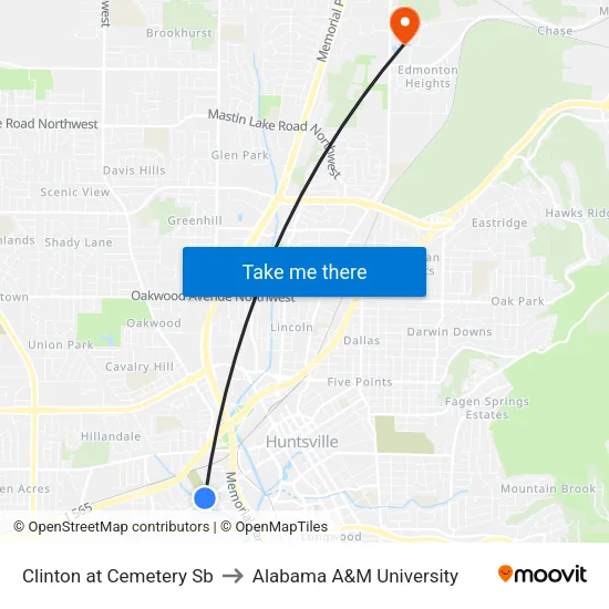 Clinton at Cemetery Sb to Alabama A&M University map