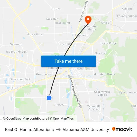 East Of Hanh's Alterations to Alabama A&M University map