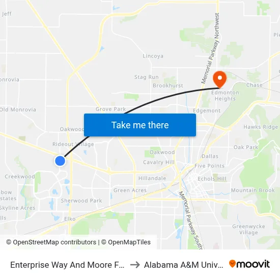 Enterprise Way And Moore Farm Ln to Alabama A&M University map