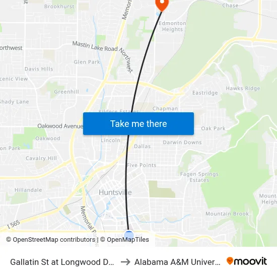 Gallatin St at Longwood Dr Sb to Alabama A&M University map