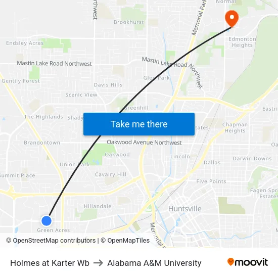 Holmes at Karter Wb to Alabama A&M University map