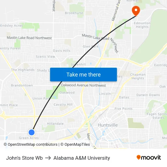 John's Store Wb to Alabama A&M University map