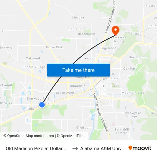 Old Madison Pike at Dollar General to Alabama A&M University map