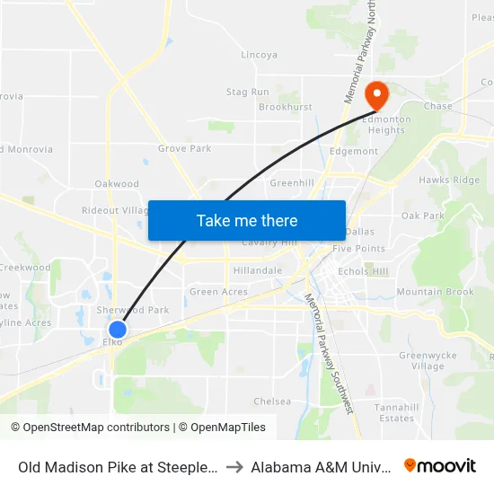 Old Madison Pike at Steeplechase to Alabama A&M University map