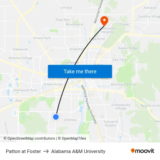 Patton at Foster to Alabama A&M University map