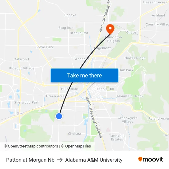 Patton at Morgan Nb to Alabama A&M University map