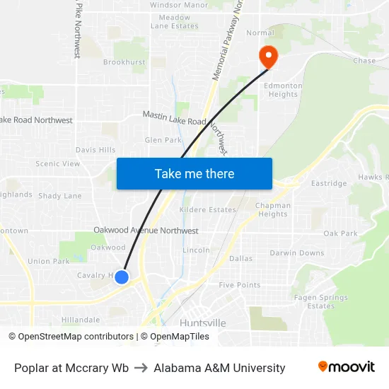 Poplar at Mccrary Wb to Alabama A&M University map