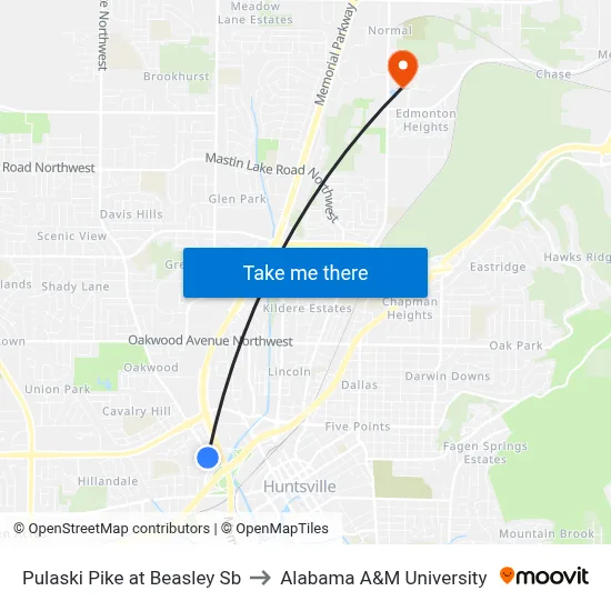 Pulaski Pike at Beasley Sb to Alabama A&M University map
