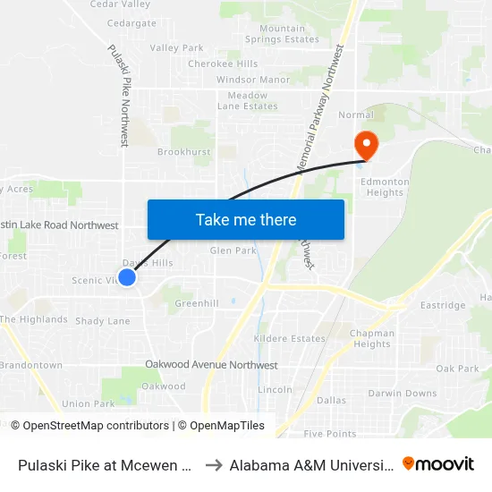 Pulaski Pike at Mcewen Sb to Alabama A&M University map