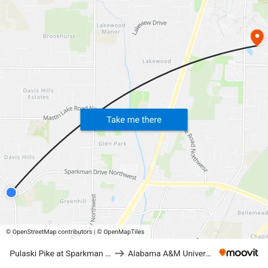 Pulaski Pike at Sparkman Sb to Alabama A&M University map