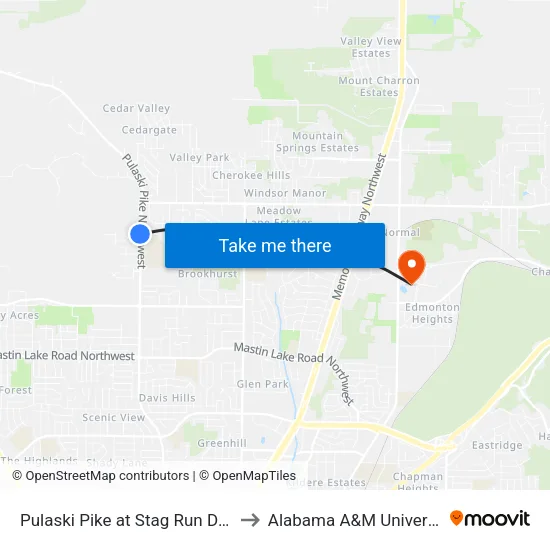 Pulaski Pike at Stag Run Dr Sb to Alabama A&M University map