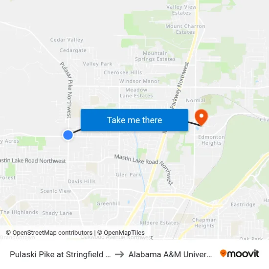 Pulaski Pike at Stringfield Sb to Alabama A&M University map