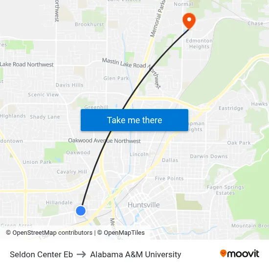 Seldon Center Eb to Alabama A&M University map