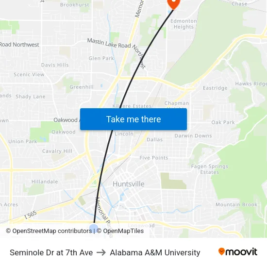 Seminole Dr at 7th Ave to Alabama A&M University map