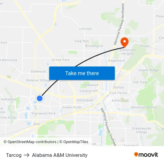 Tarcog to Alabama A&M University map
