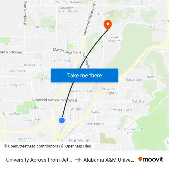 University Across From Jet Pep to Alabama A&M University map