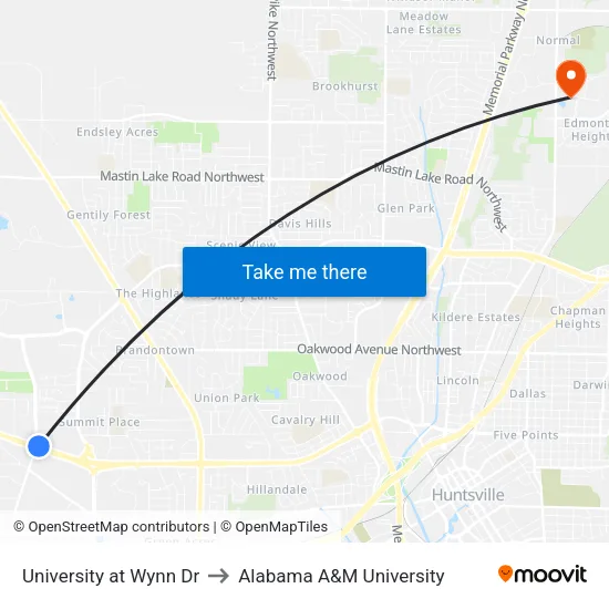 University at Wynn Dr to Alabama A&M University map